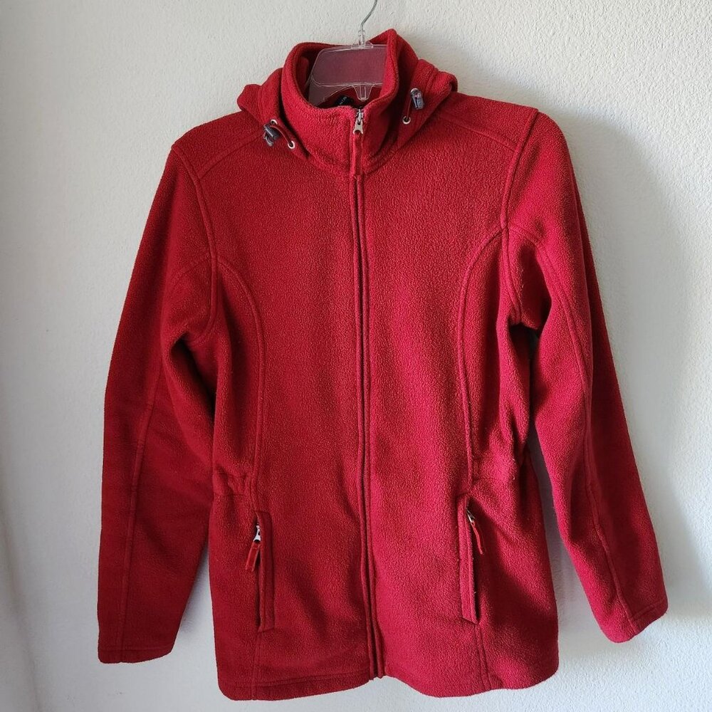 Lands End Vintage Red Fleece Hoodie Jacket Sz M Camping Outdoorsy Gorpcore